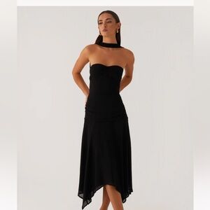 Peppermayo Black Strapless Midi Dress